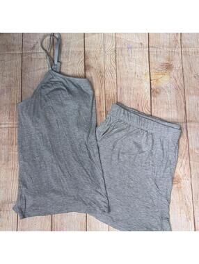 Joyspun Gray Ribbed Knit Pajama Set with Spaghetti Strap Top and Shorts